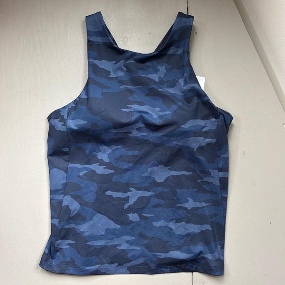 EUC Athleta Lightning Support Tank Camo Lux Navy M Yoga Lift Run Pilates Climb - Picture 2 of 6